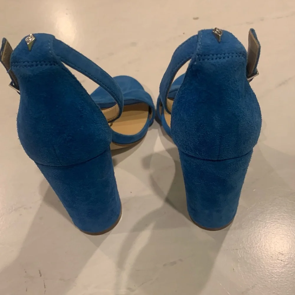 Sam Edelman Yaro Suede Block Heels Bright Blue Ankle Strap - Picture 5 of 5